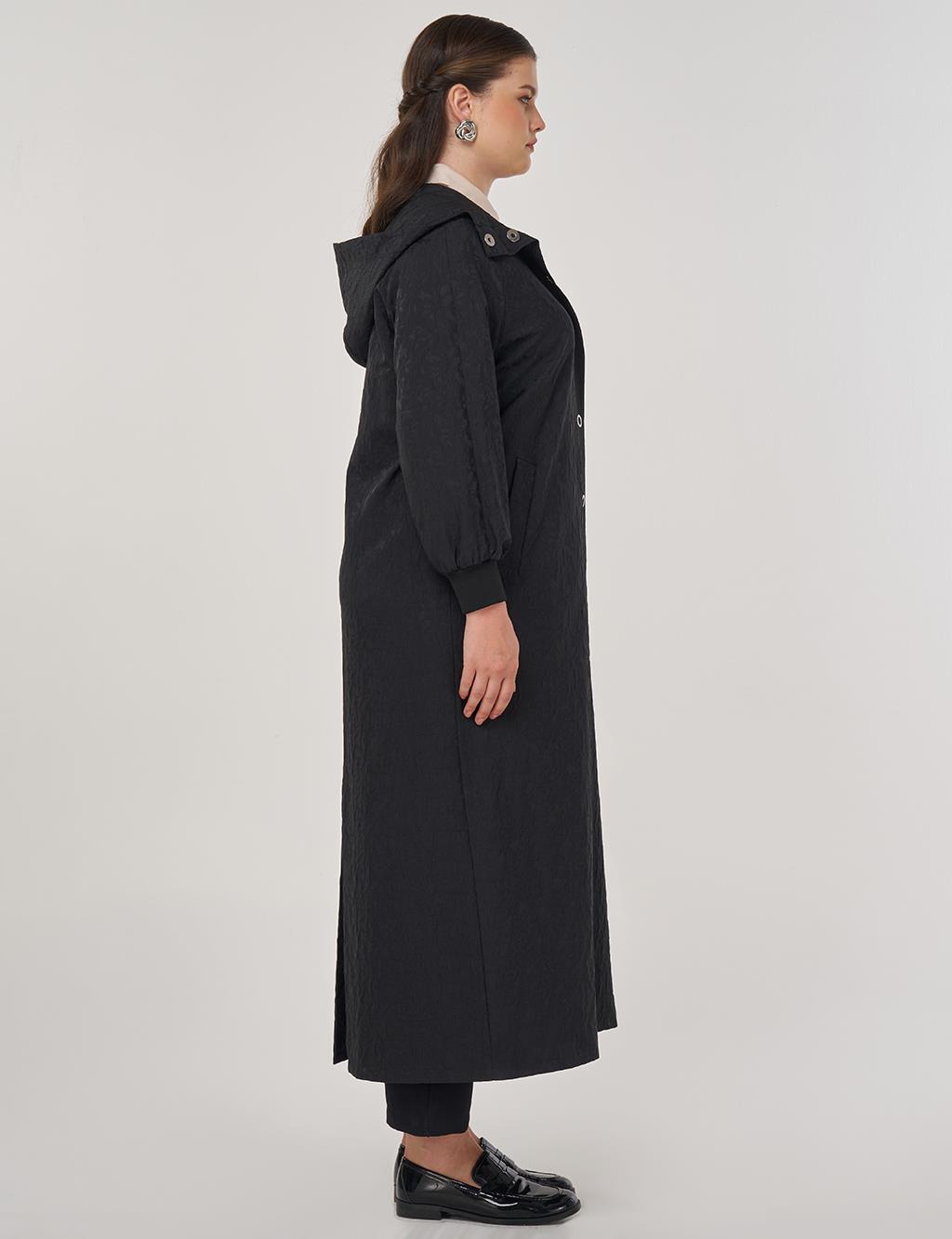 Relaxed-Fit Jacquard Overcoat in Black