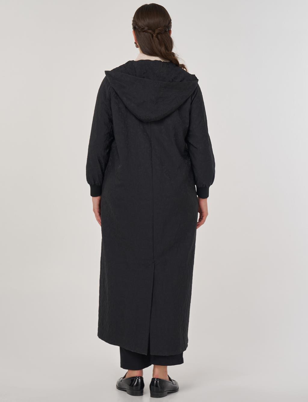 Relaxed-Fit Jacquard Overcoat in Black