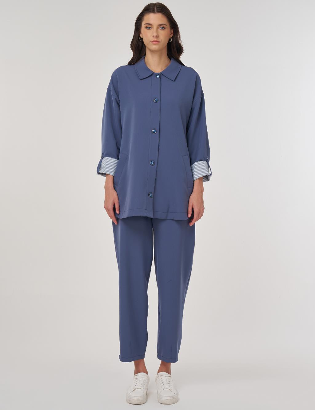 Point-Stitched Two-Piece Suit in Indigo