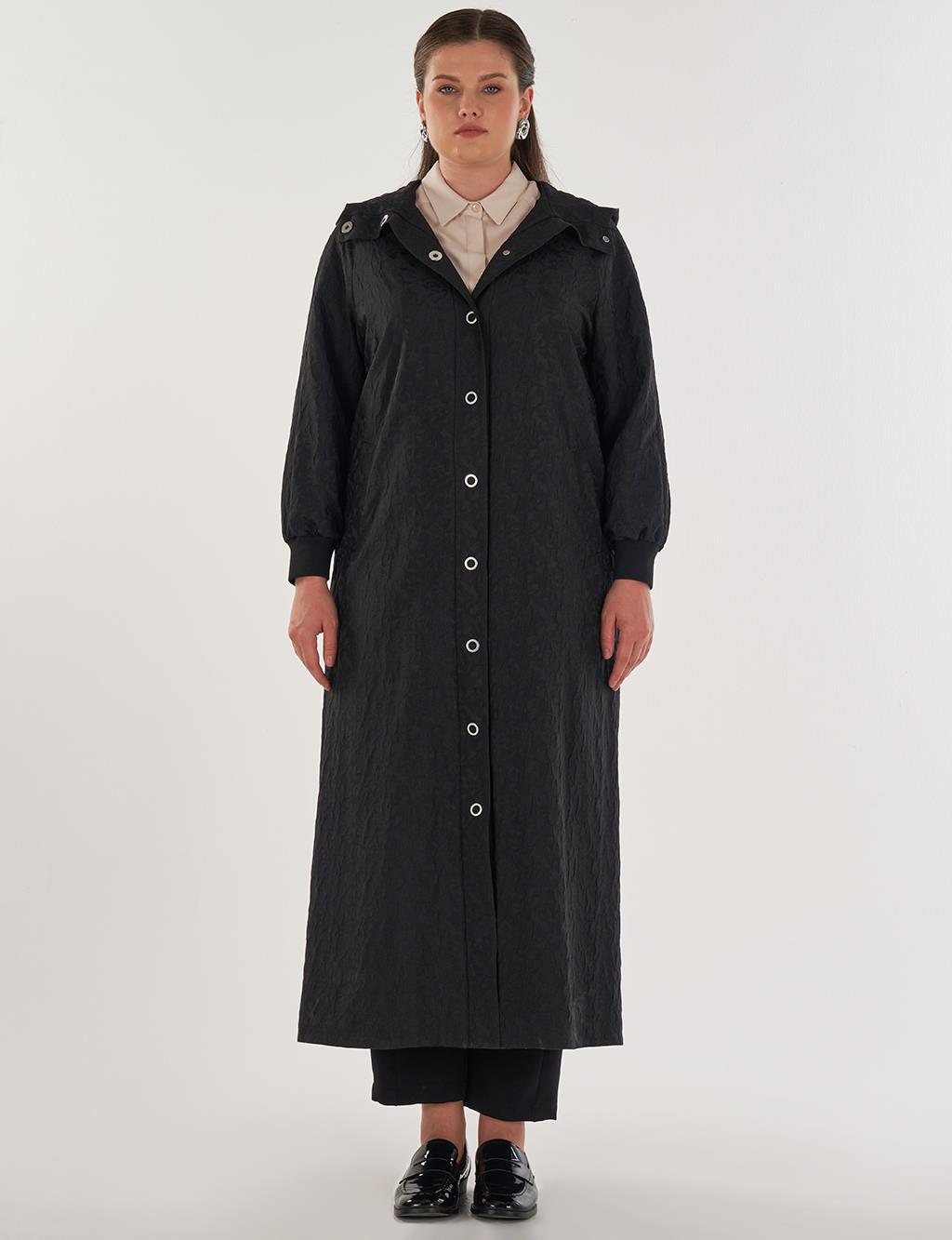 Relaxed-Fit Jacquard Overcoat in Black