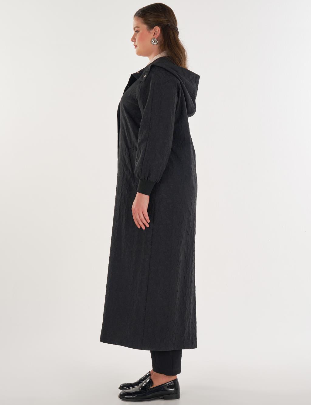 Relaxed-Fit Jacquard Overcoat in Black