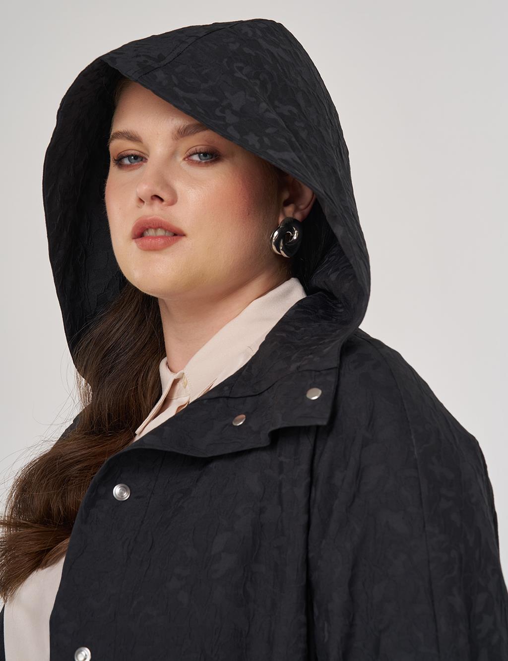 Relaxed-Fit Jacquard Overcoat in Black