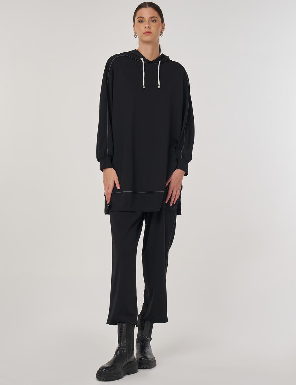 Point-Stitched Two-Piece Suit in Black