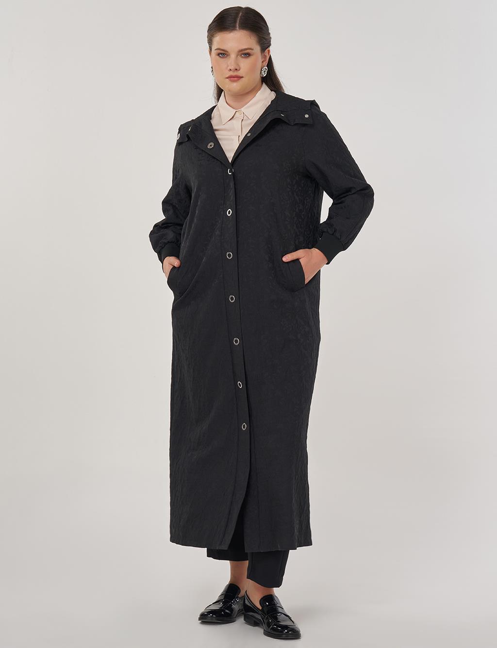 Relaxed-Fit Jacquard Overcoat in Black