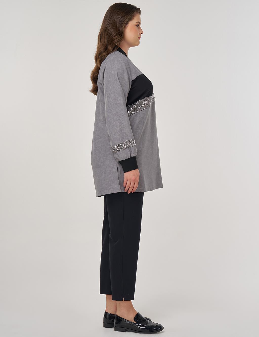 Sequin-Embroidered Tunic Gray
