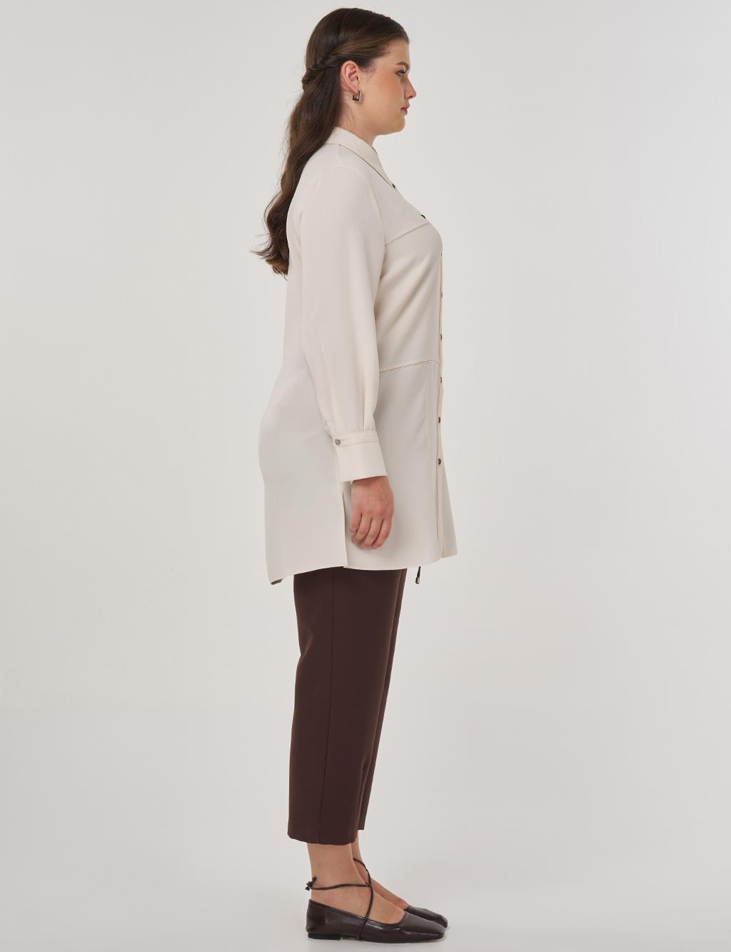 Point-Stitched Tunic Cream