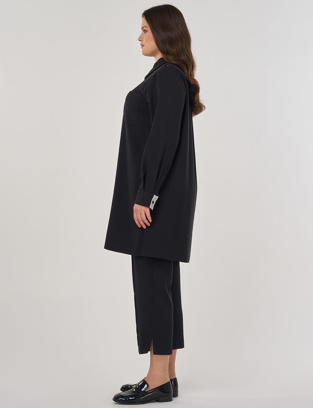 Chain-Detailed Relaxed-Cut Tunic Black