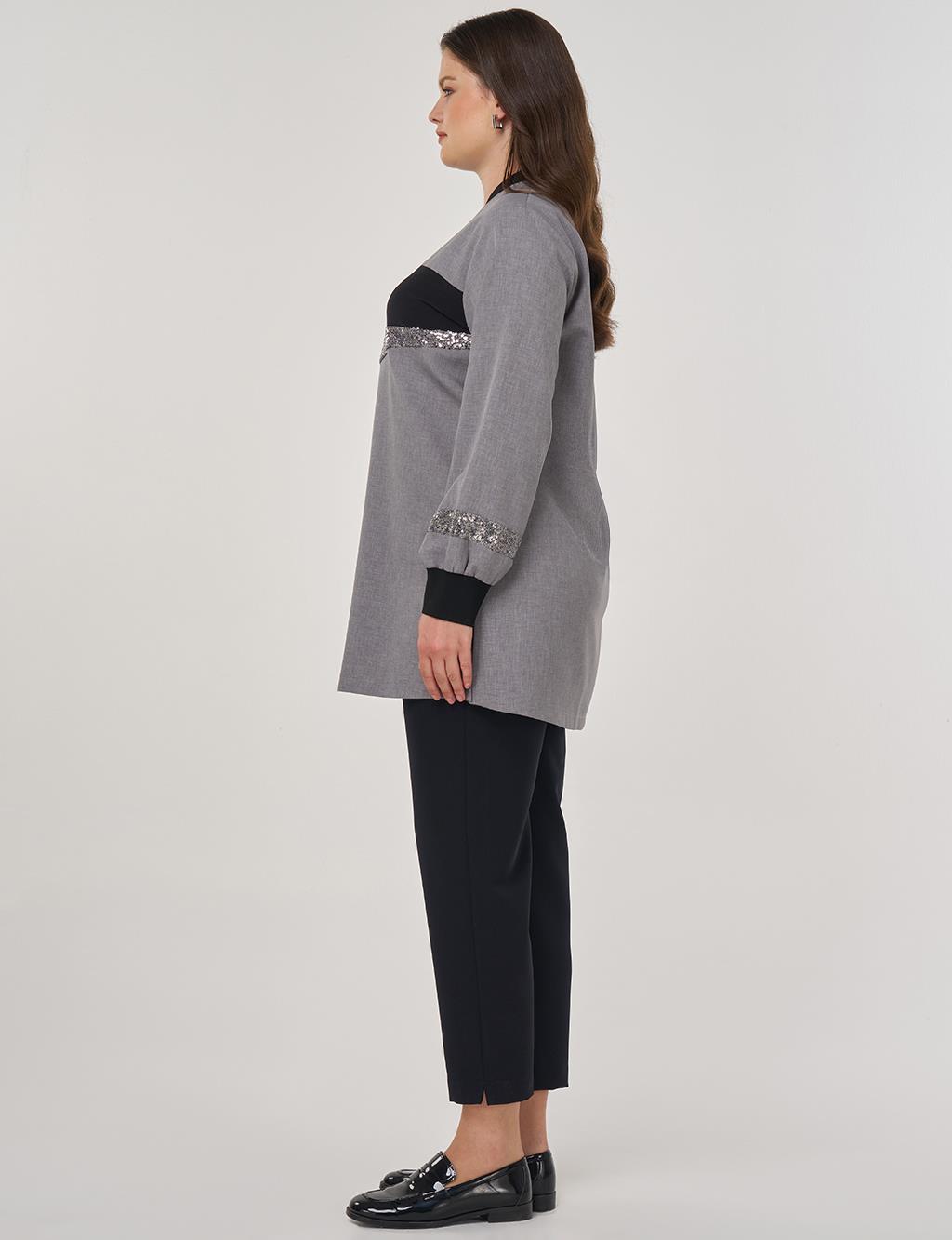 Sequin-Embroidered Tunic Gray