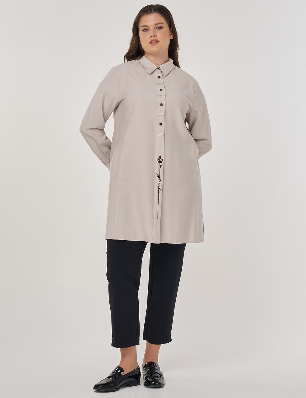 Point-Stitched Rayon Tunic Stone
