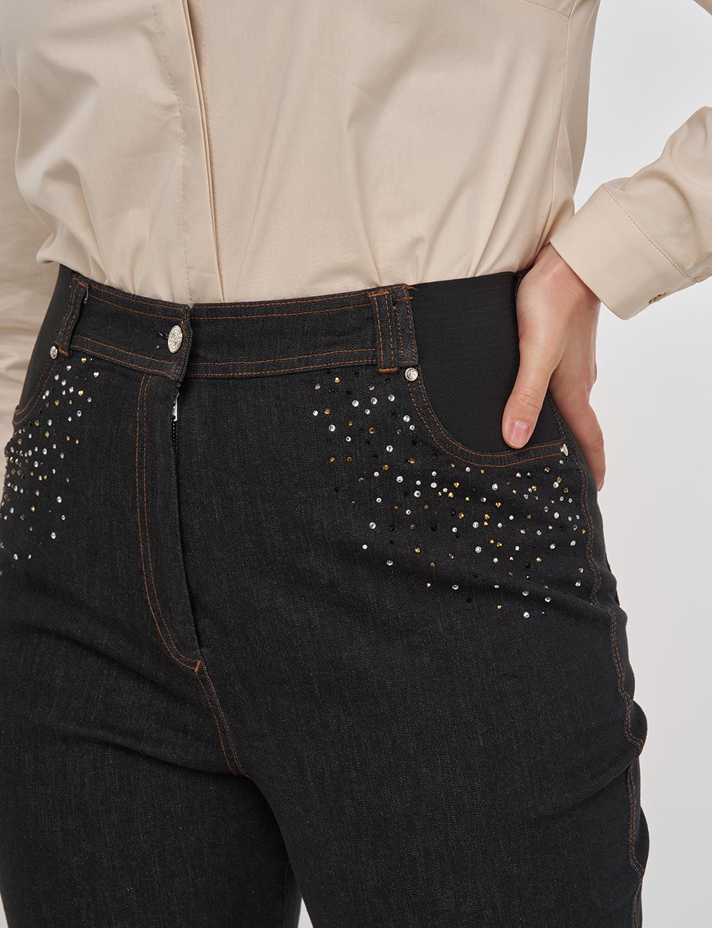 Hotfix Printed Denim Pants in Black
