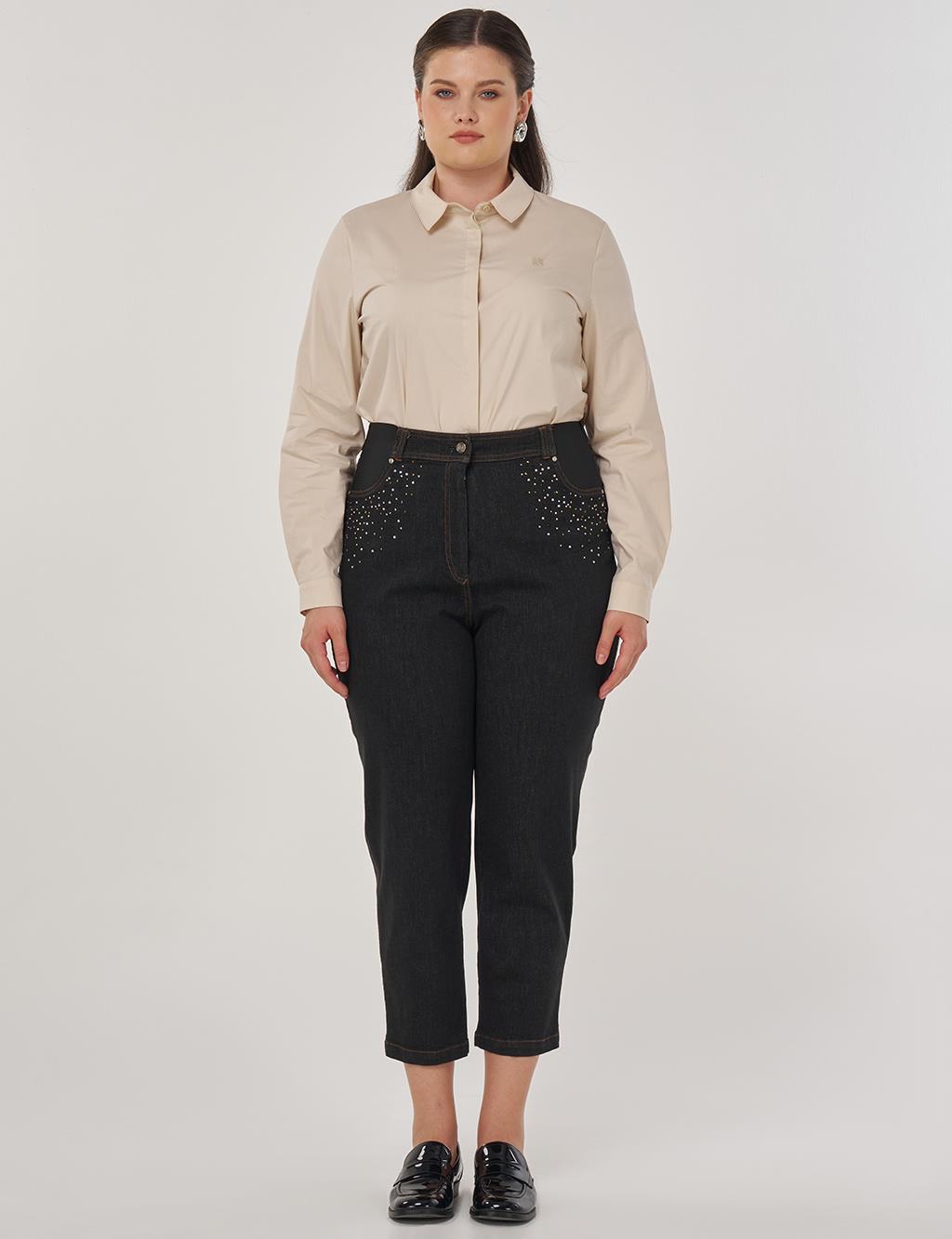 Hotfix Printed Denim Pants in Black