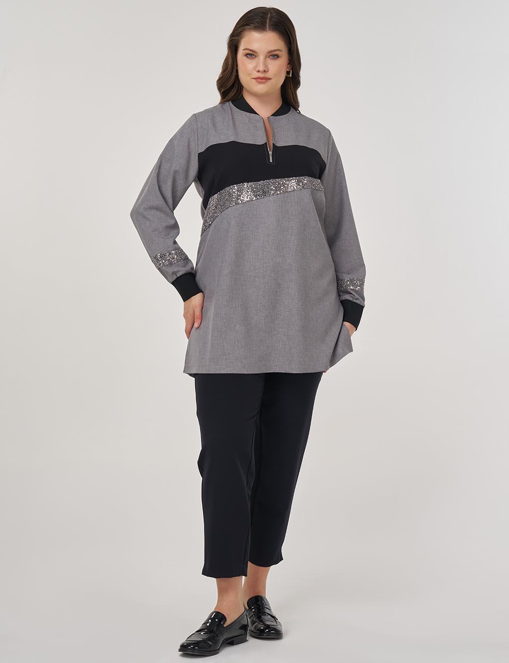 Sequin-Embroidered Tunic Gray
