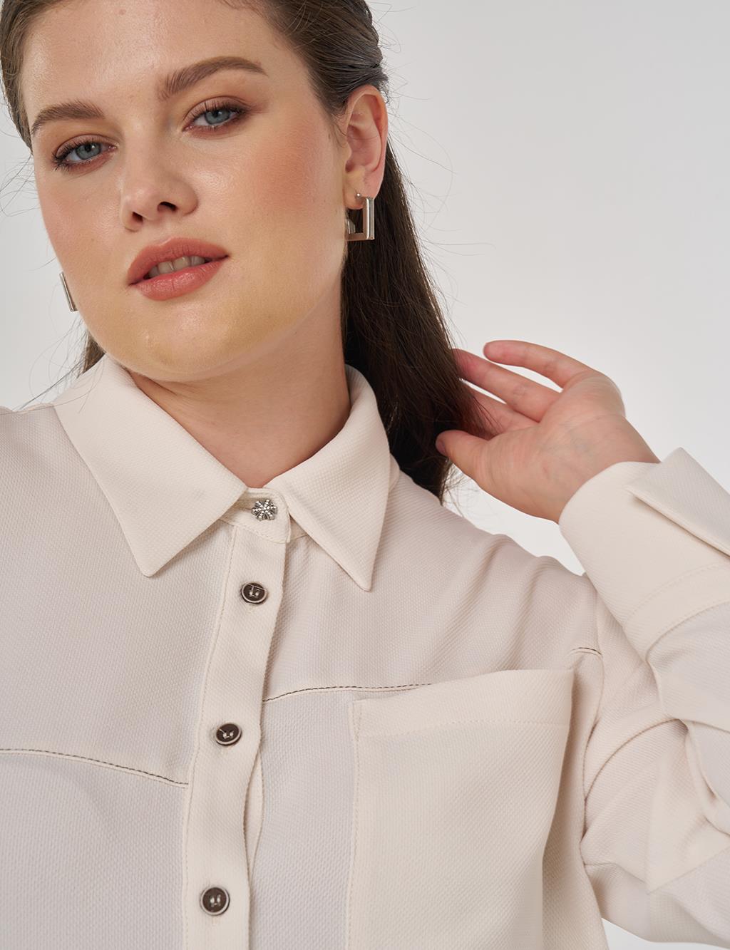 Point-Stitched Tunic Cream