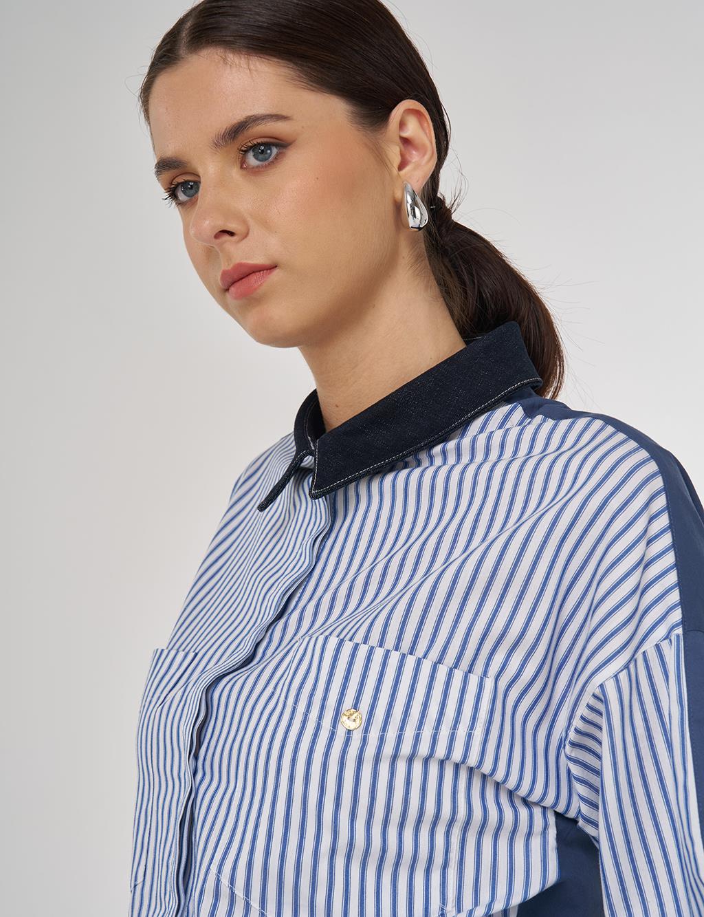 Color-Blocked Cotton Tunic in Indigo