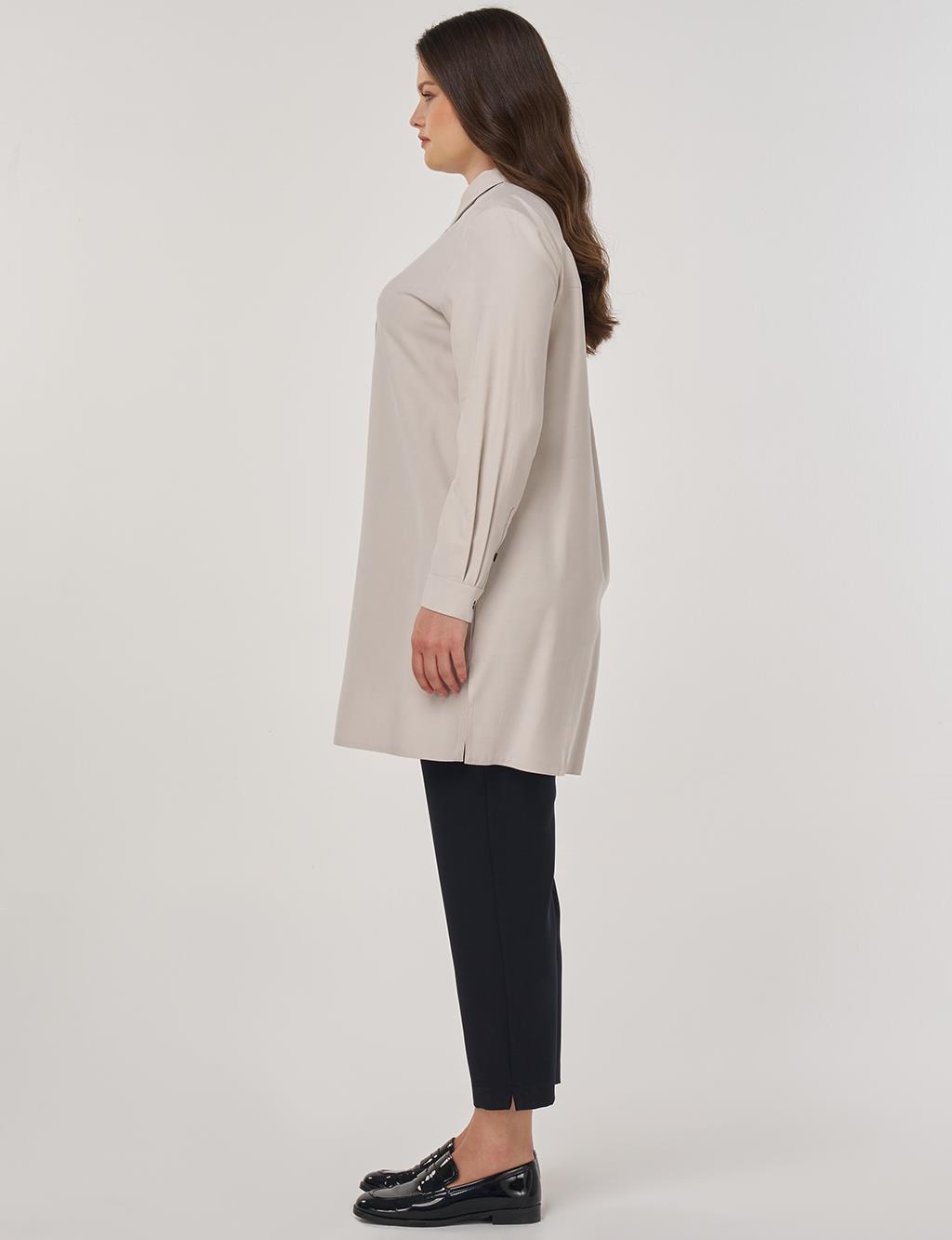 Point-Stitched Rayon Tunic Stone
