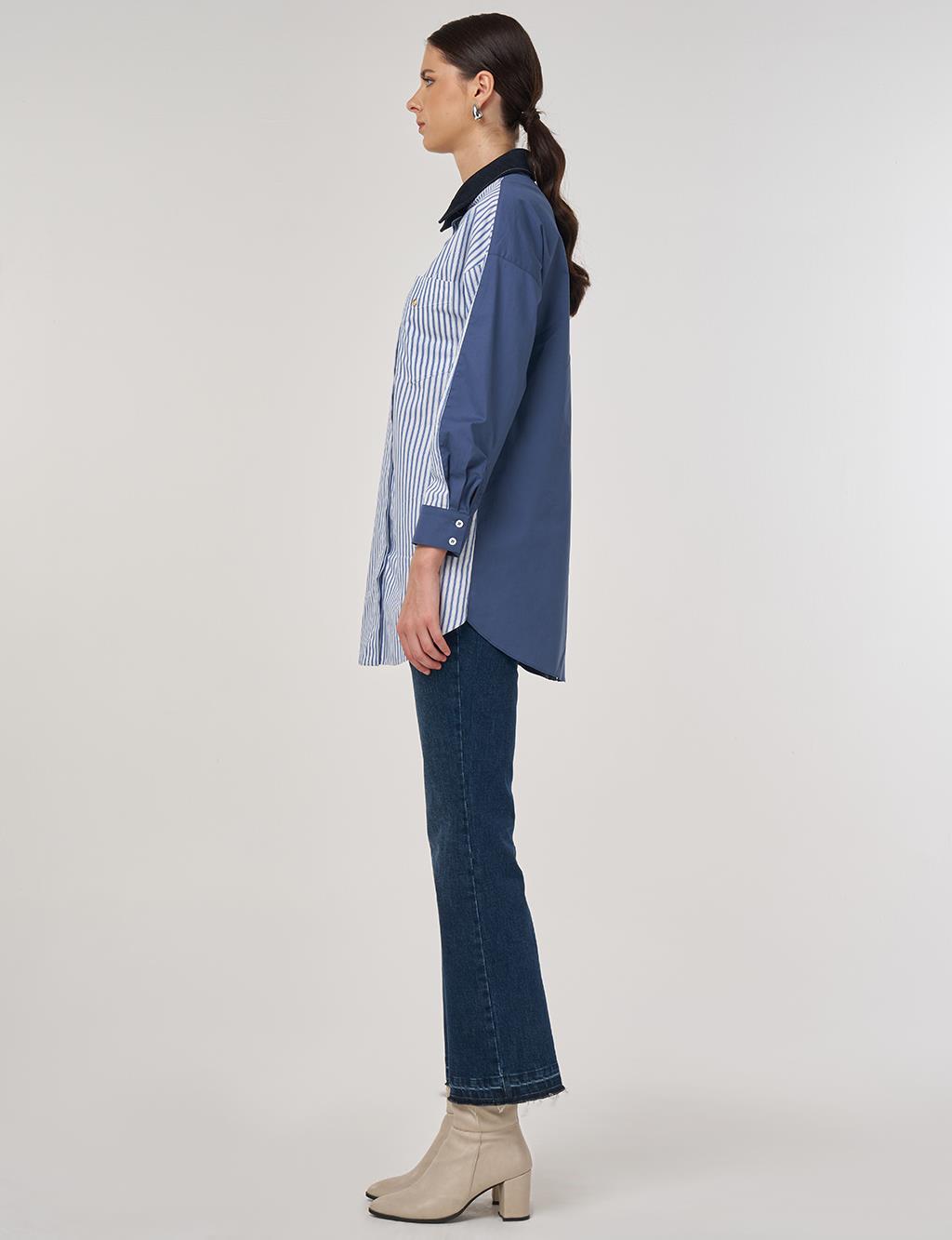 Color-Blocked Cotton Tunic in Indigo