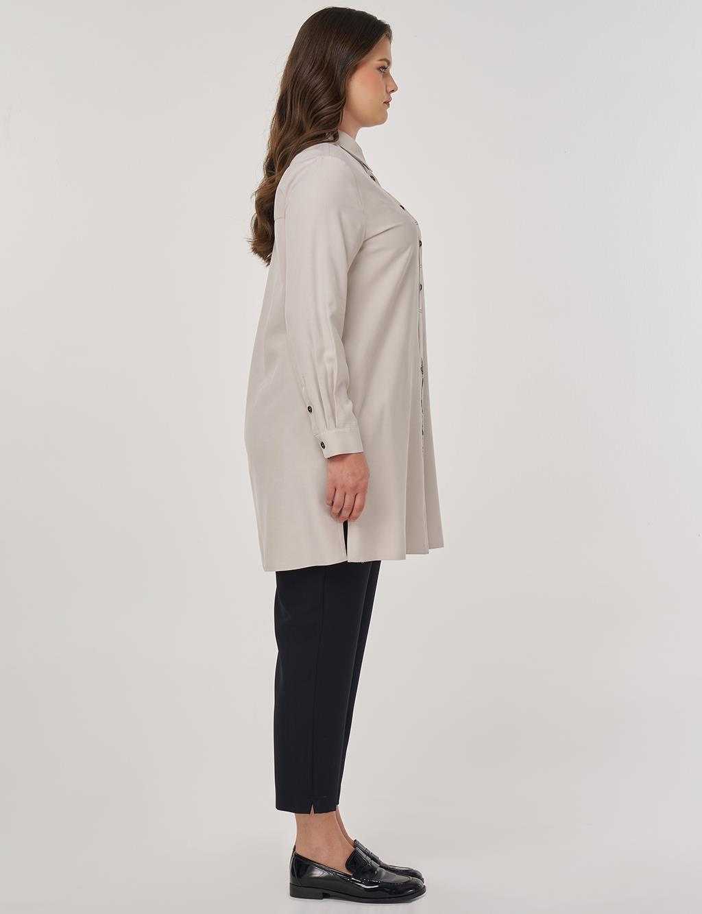 Point-Stitched Rayon Tunic Stone