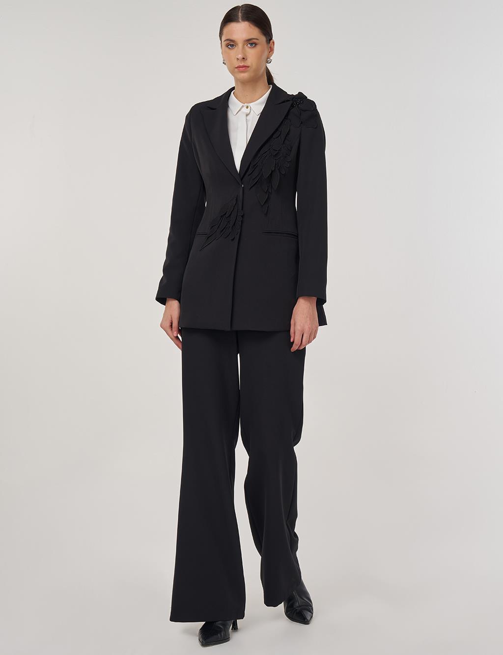 Embroidered Two-Piece Suit in Black