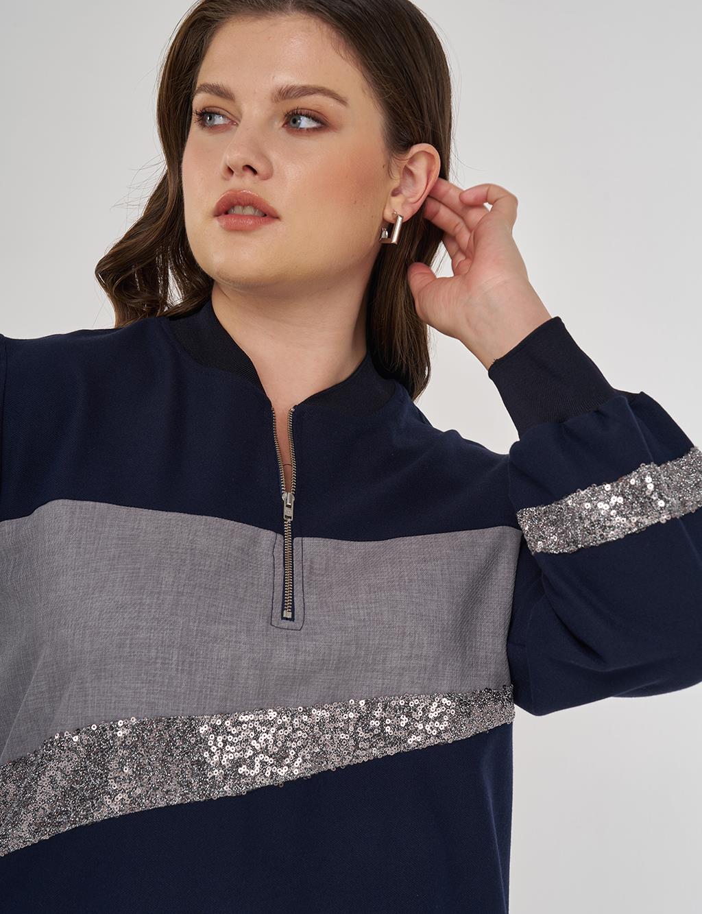 Sequin-Embroidered Cotton Tunic Dark Navy