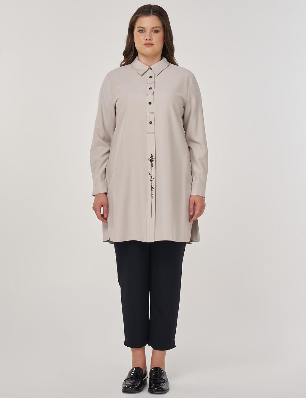 Point-Stitched Rayon Tunic Stone