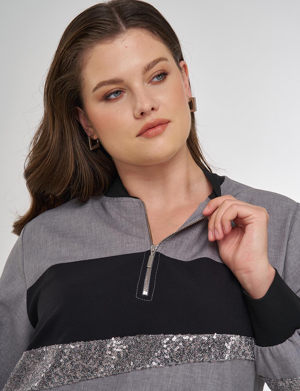 Sequin-Embroidered Tunic Gray