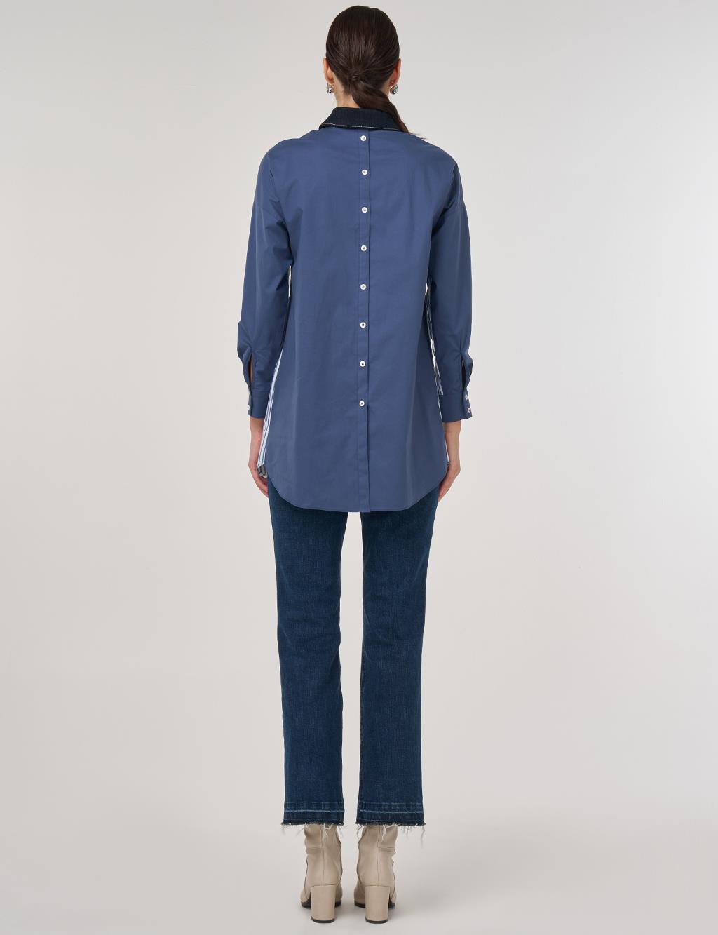 Color-Blocked Cotton Tunic in Indigo