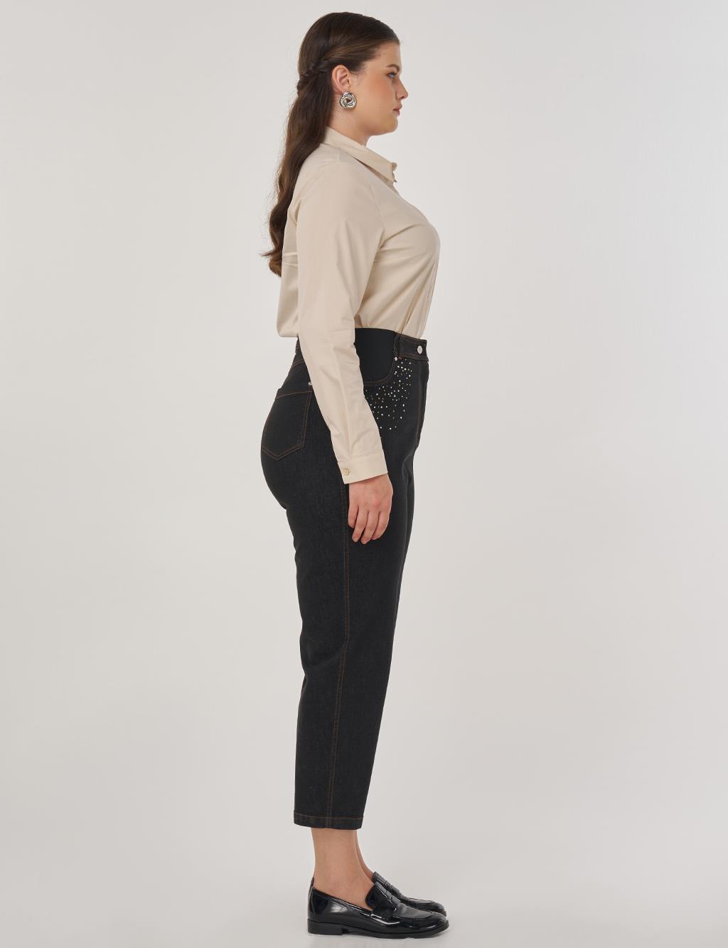 Hotfix Printed Denim Pants in Black