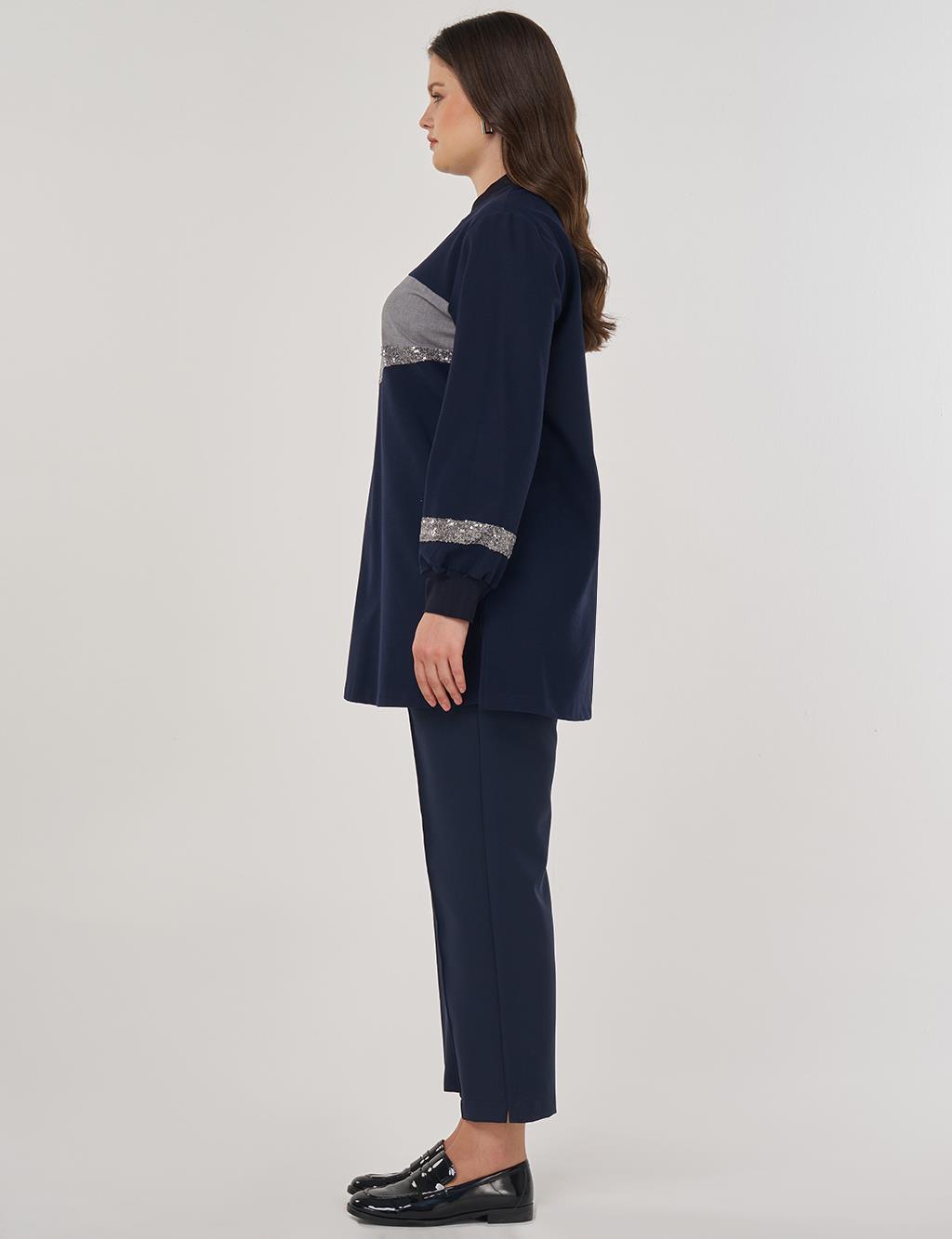 Sequin-Embroidered Cotton Tunic Dark Navy