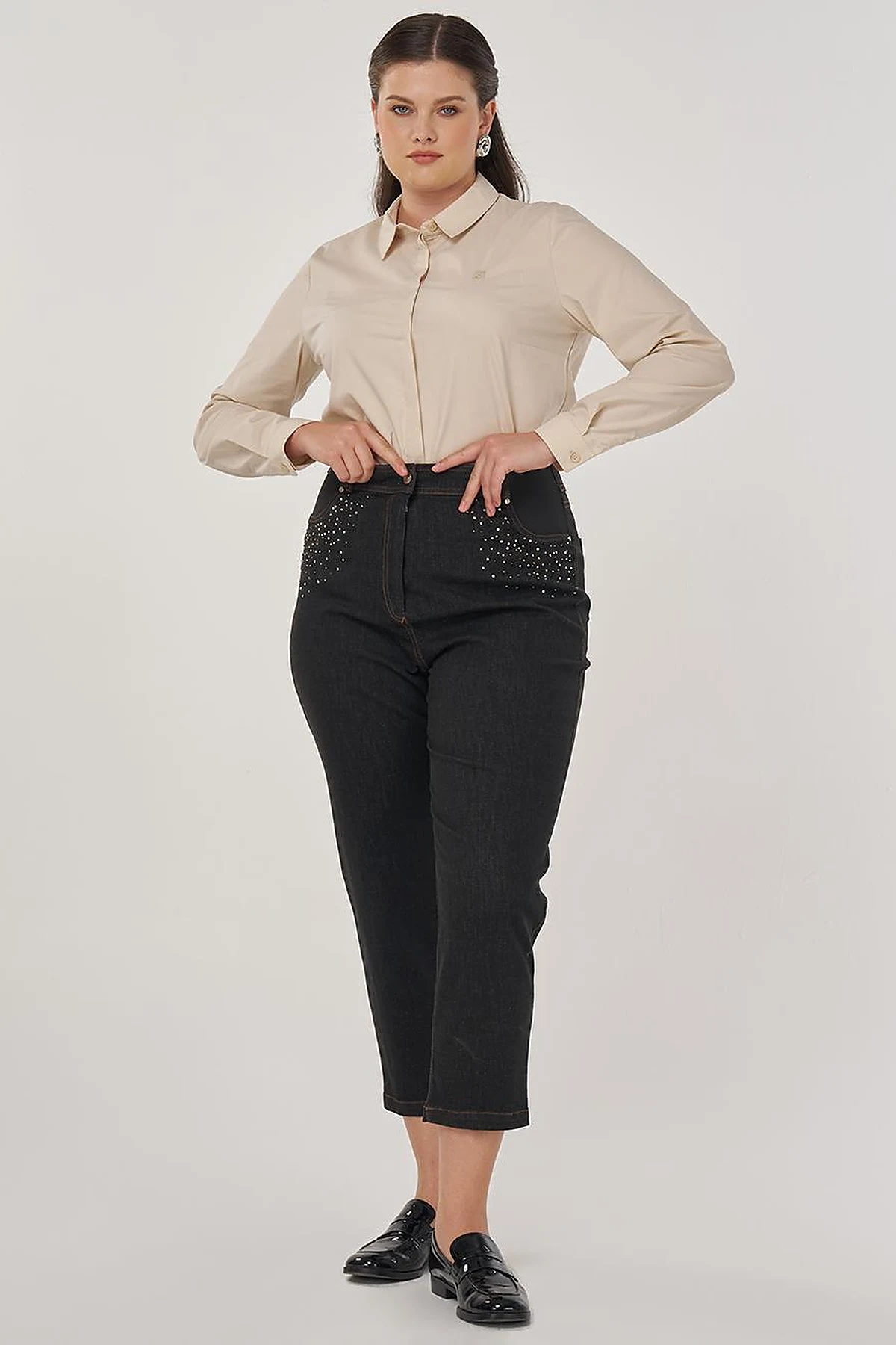 Pocket Detail Denim Pants Black