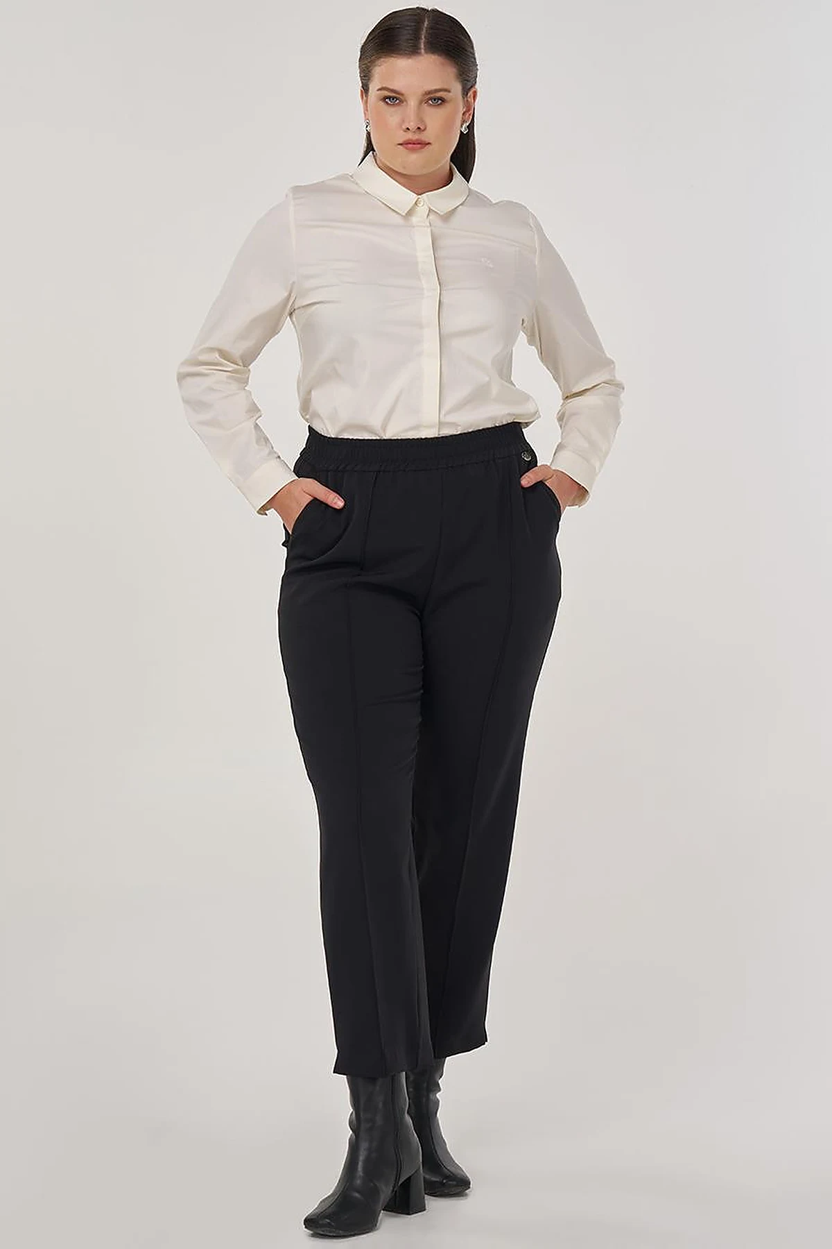 Topstitch Detail Relaxed Fit Pants Black