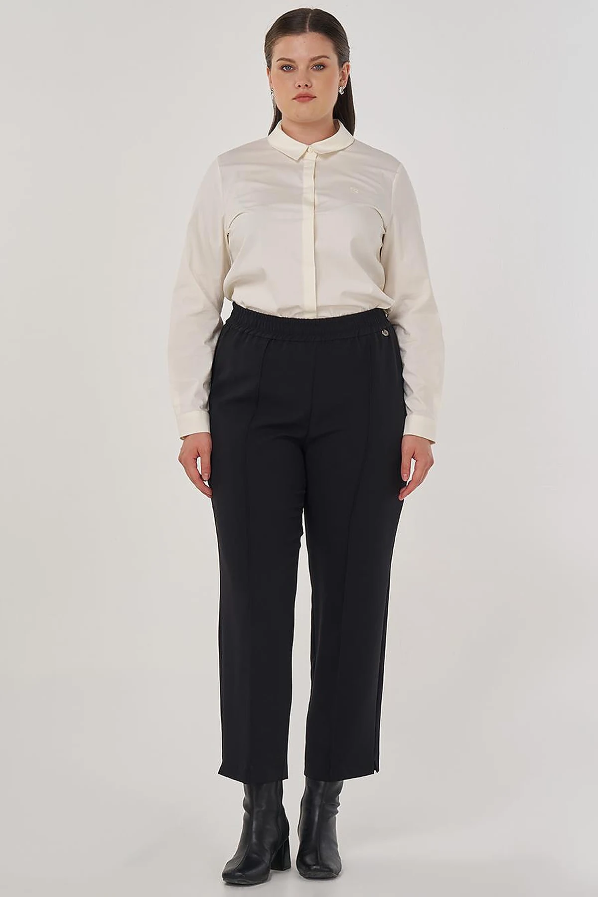 Topstitch Detail Relaxed Fit Pants Black