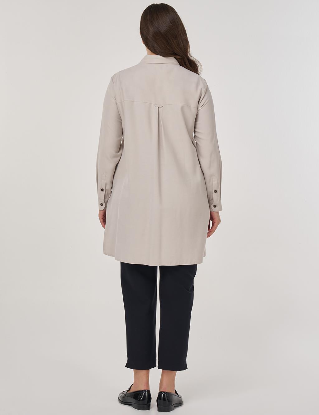 Point-Stitched Rayon Tunic Stone