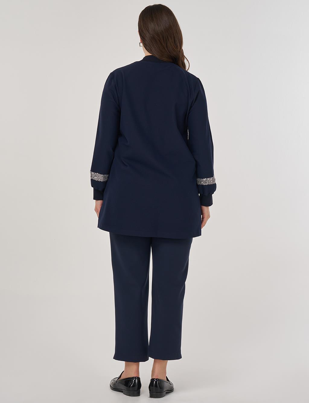 Sequin-Embroidered Cotton Tunic Dark Navy