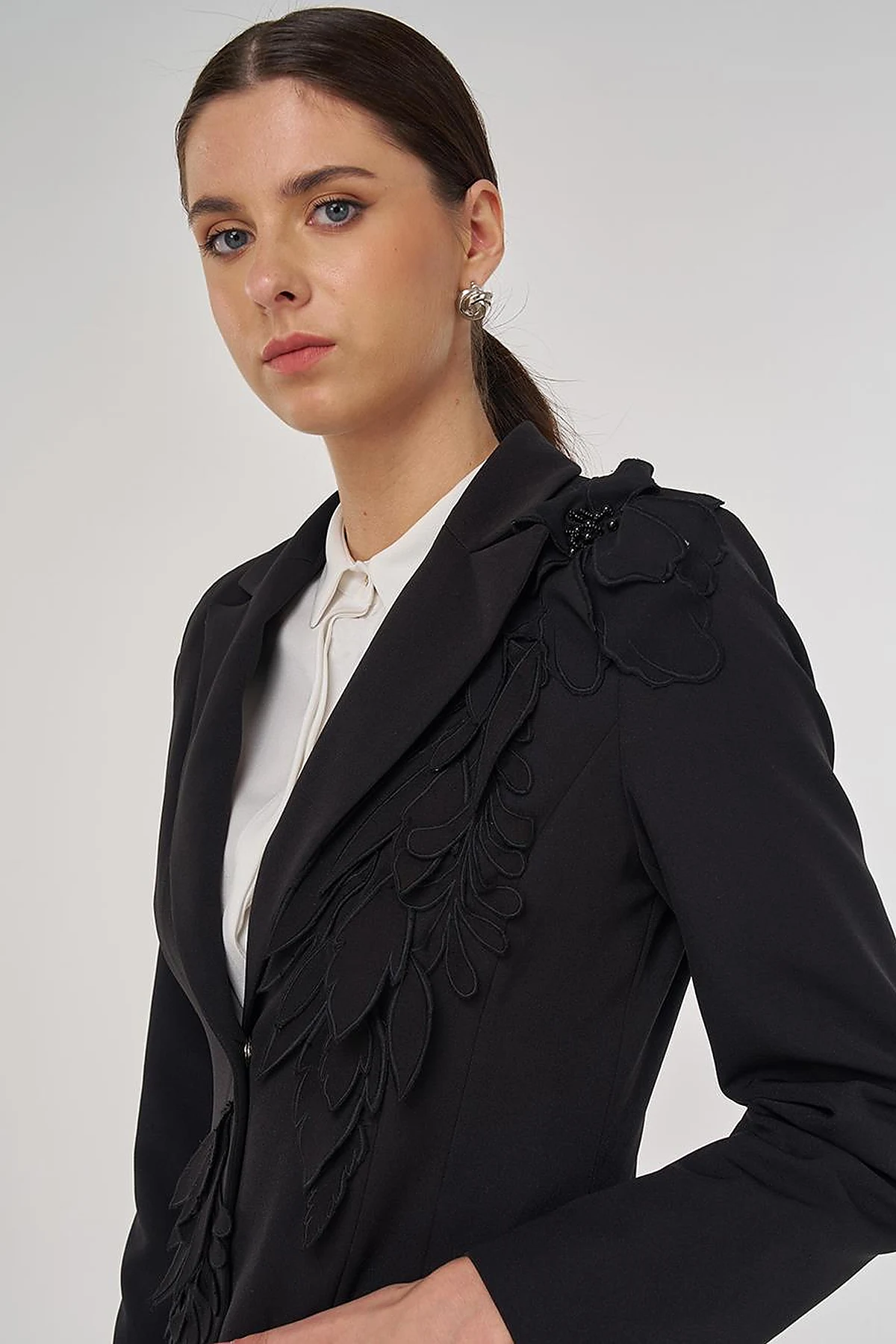 Embroidered Two-Piece Suit in Black