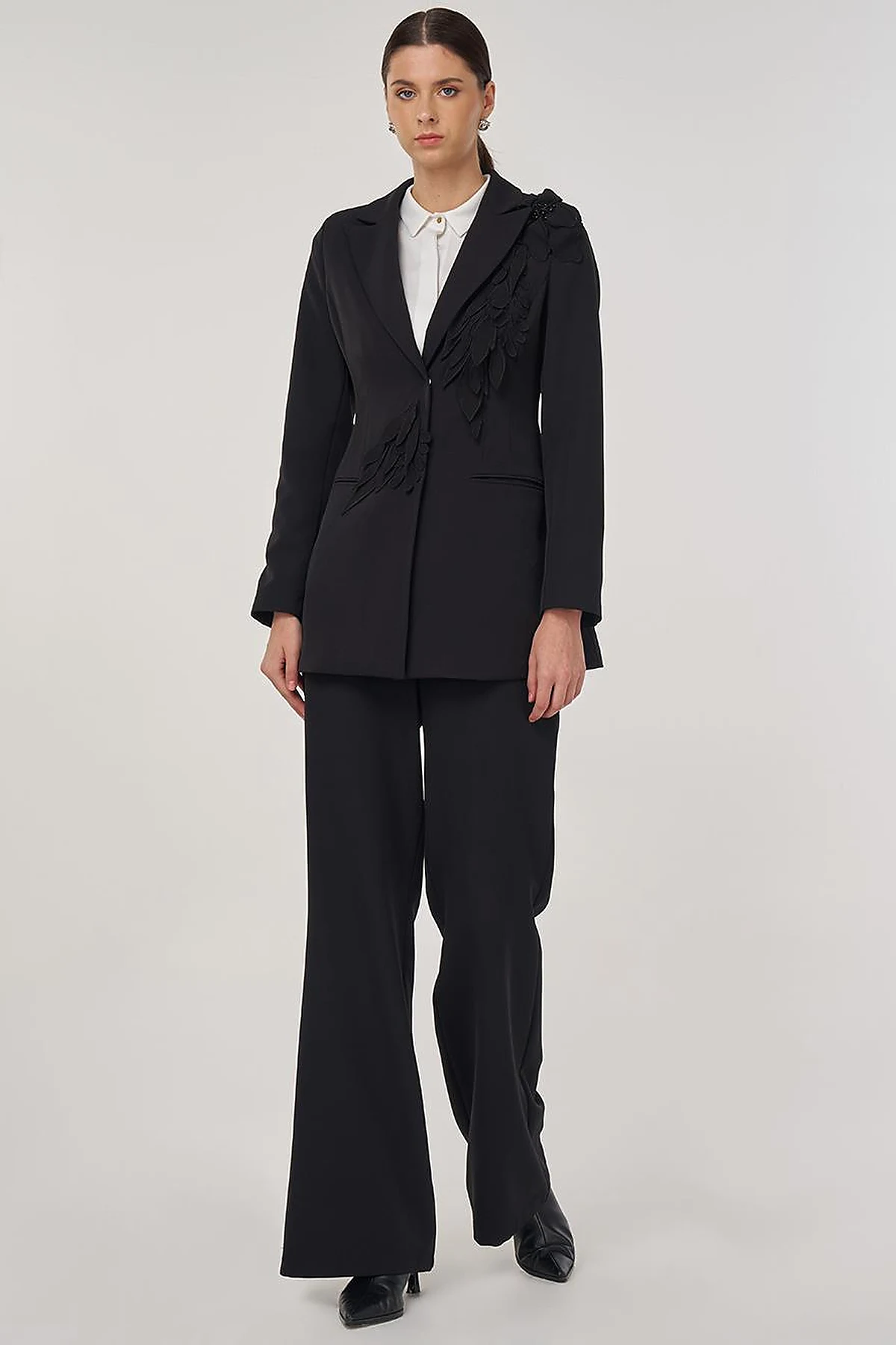 Embroidered Two-Piece Suit in Black