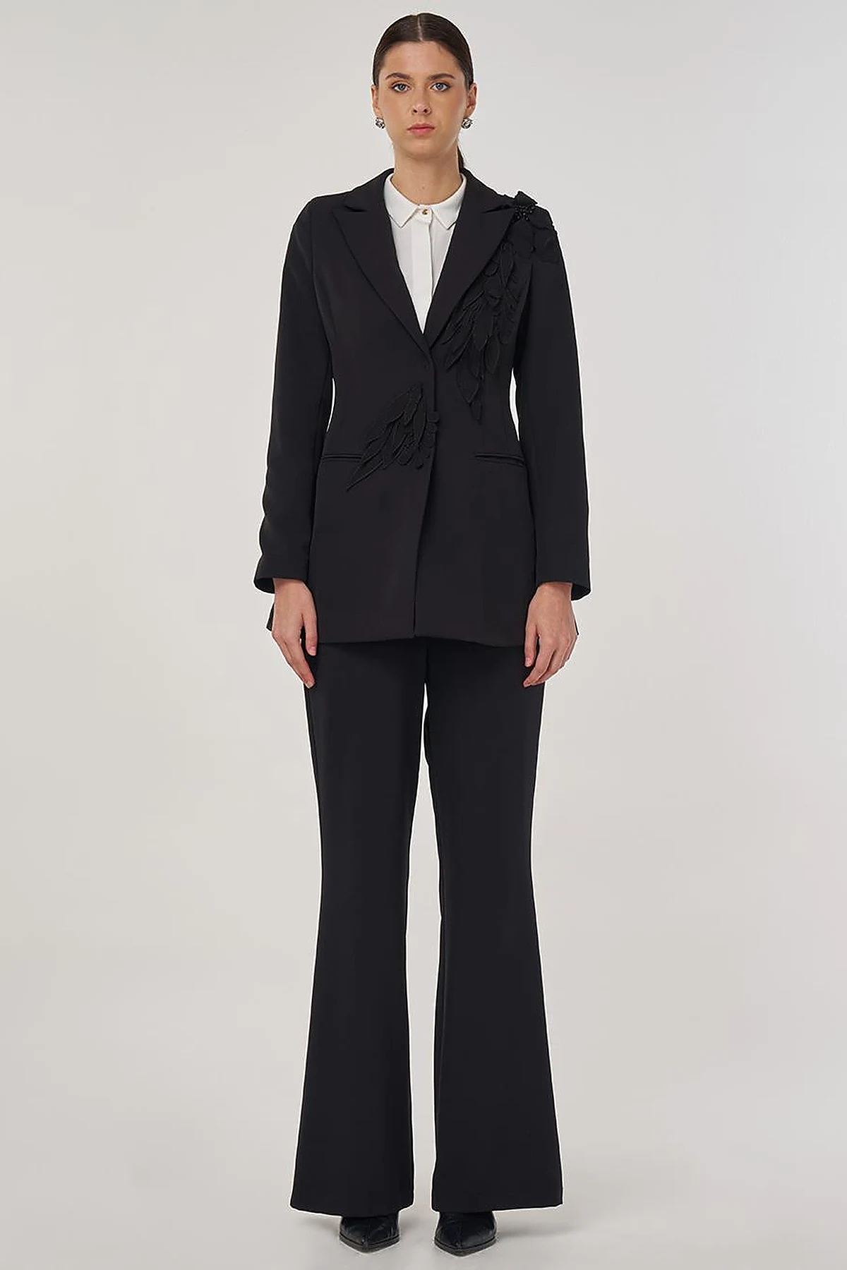 Embroidered Two-Piece Suit in Black