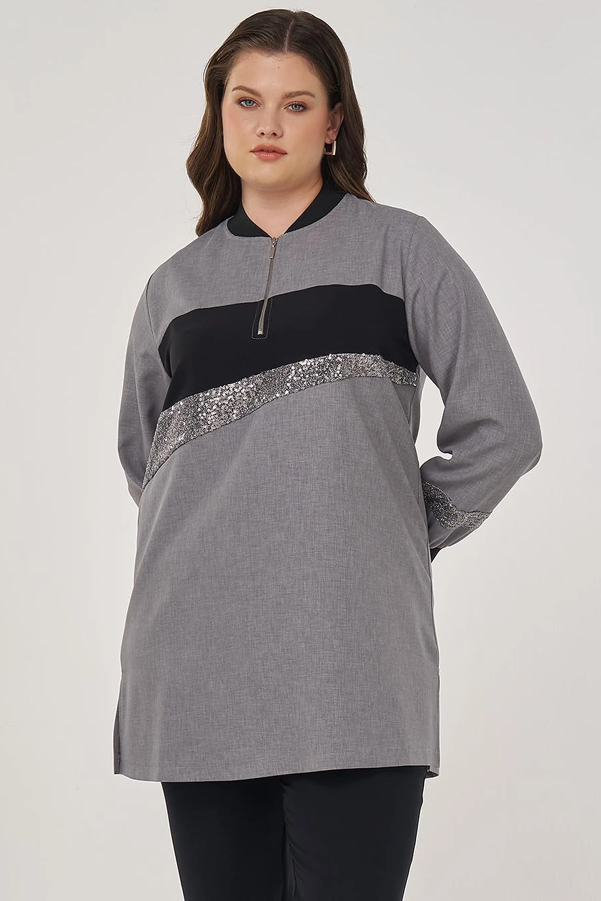 Sequin-Embroidered Tunic Gray