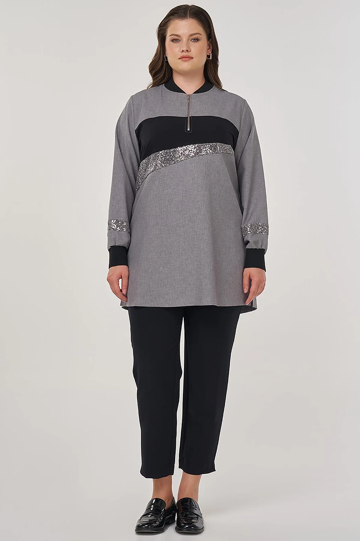 Sequin-Embroidered Tunic Gray