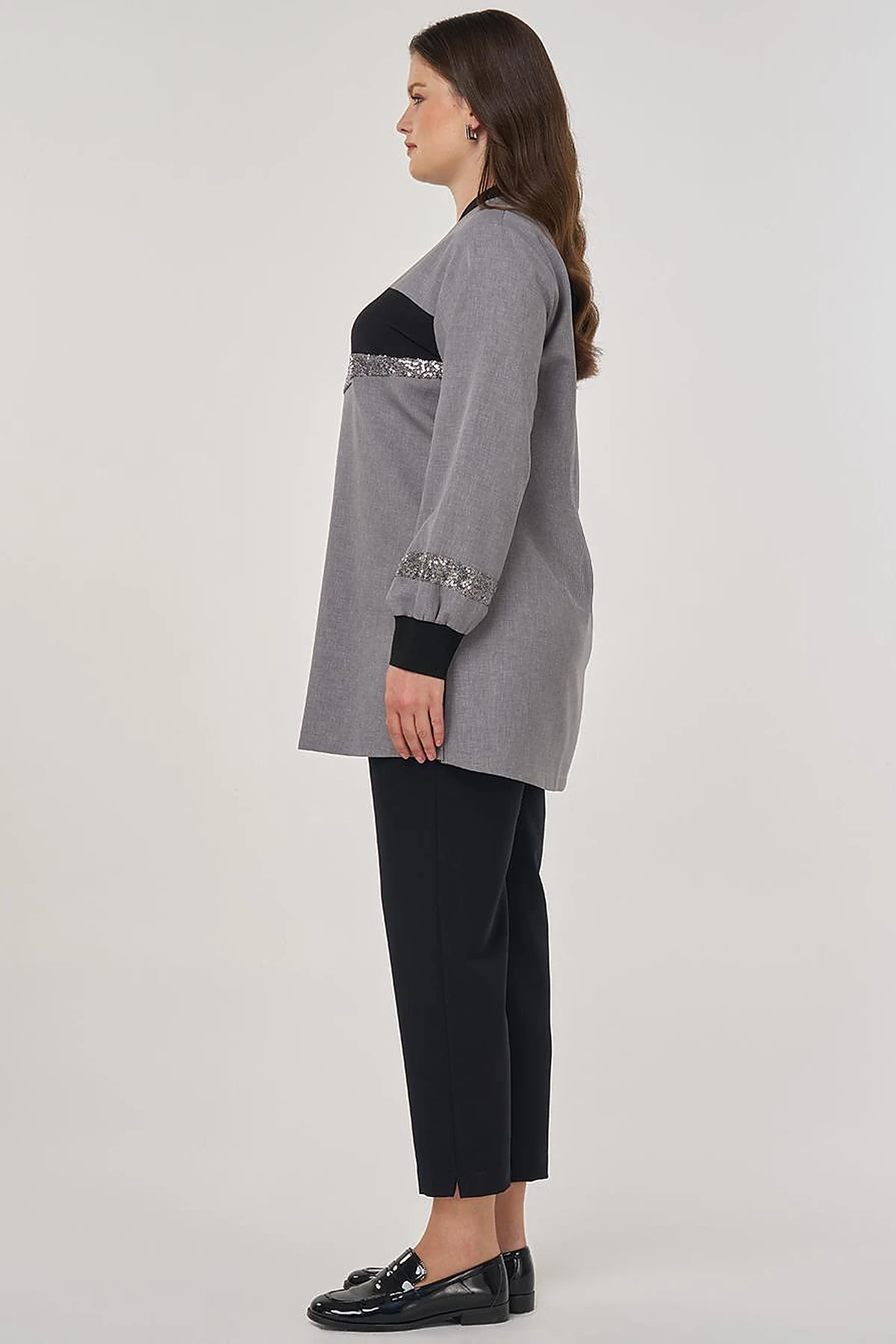 Sequin-Embroidered Tunic Gray