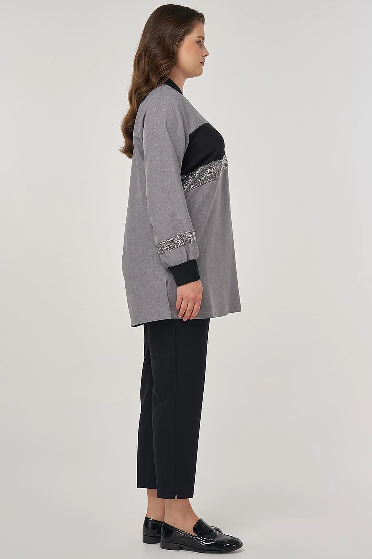 Sequin-Embroidered Tunic Gray