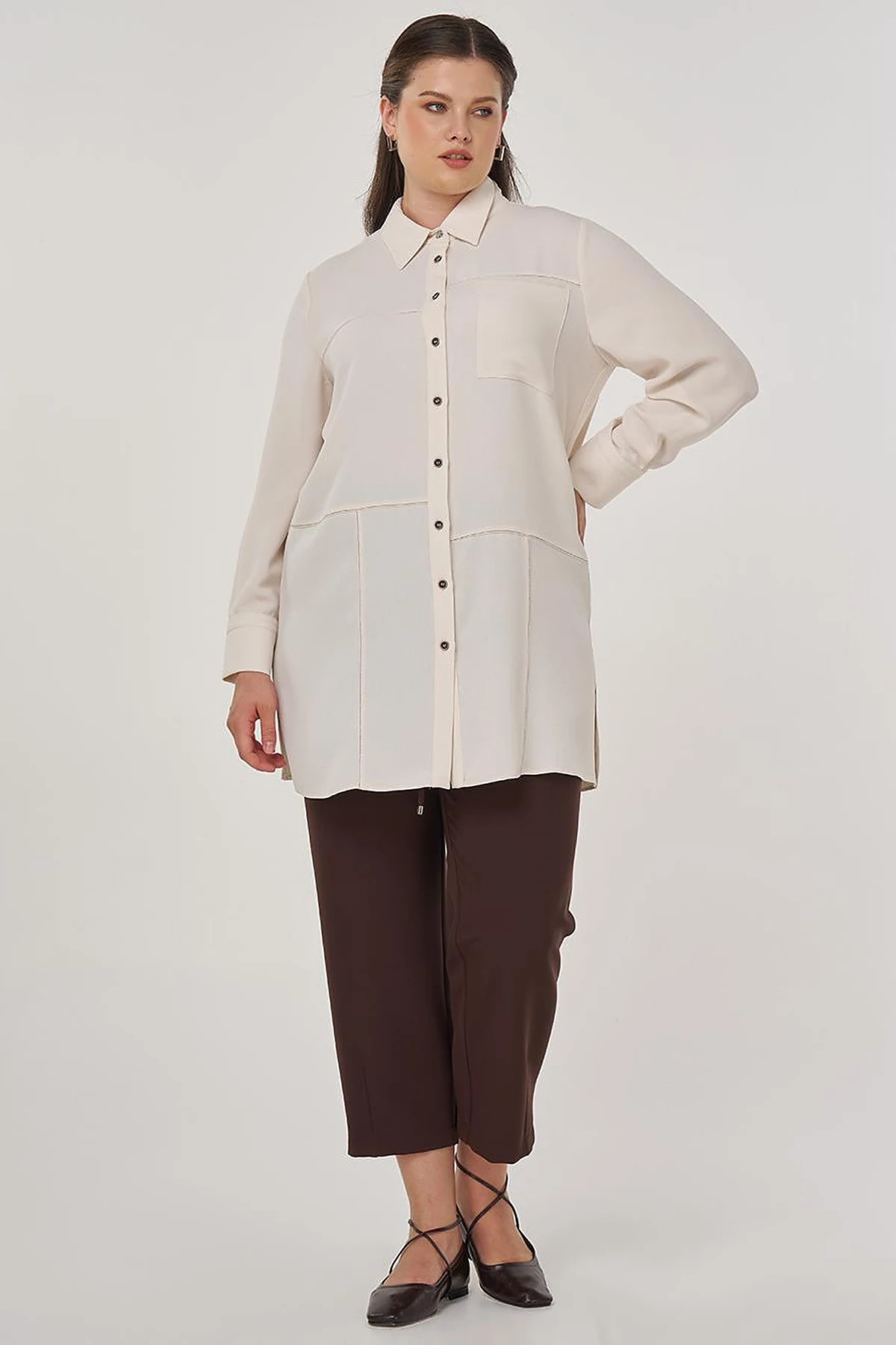 Point-Stitched Tunic Cream