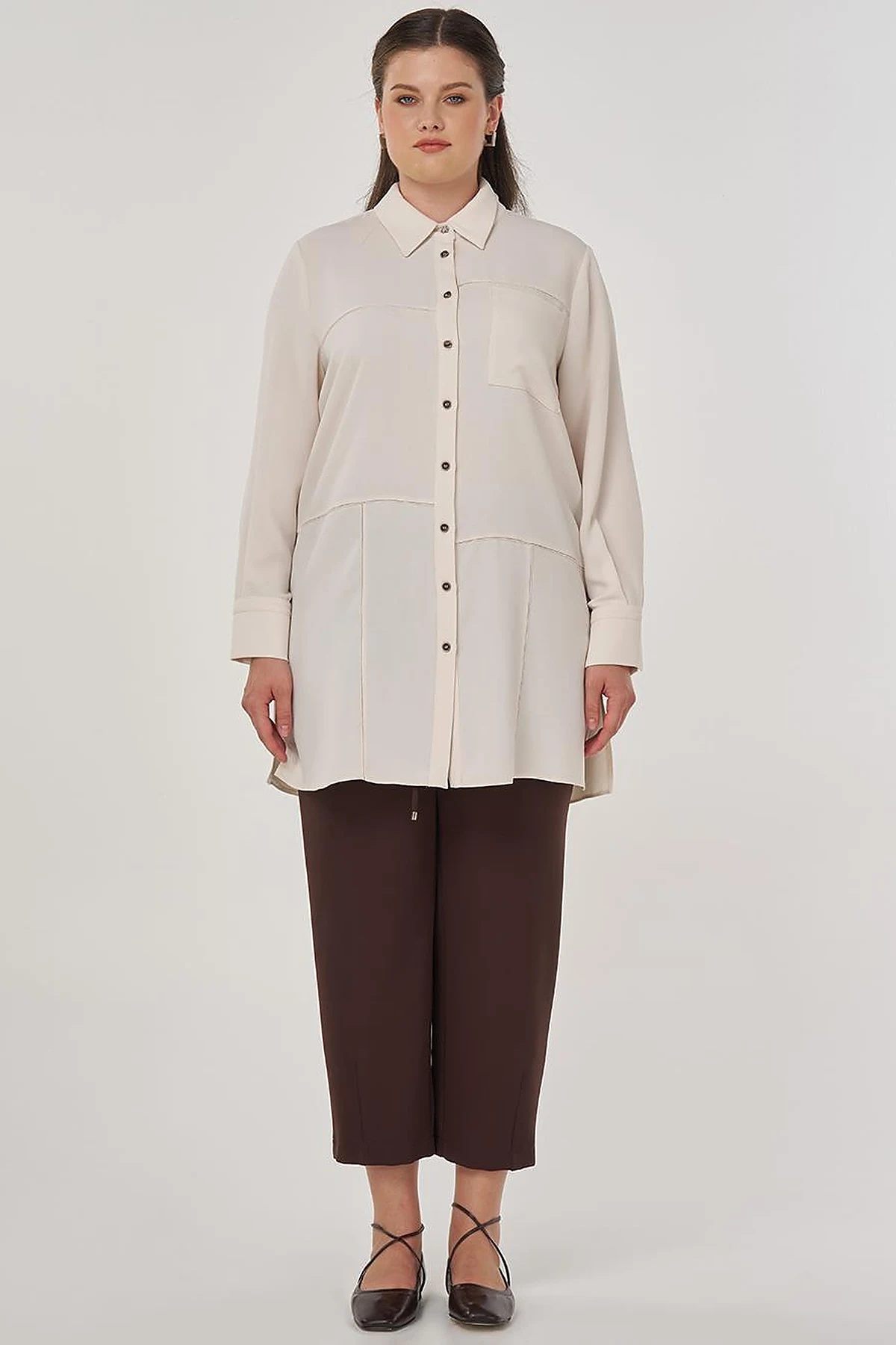 Point-Stitched Tunic Cream