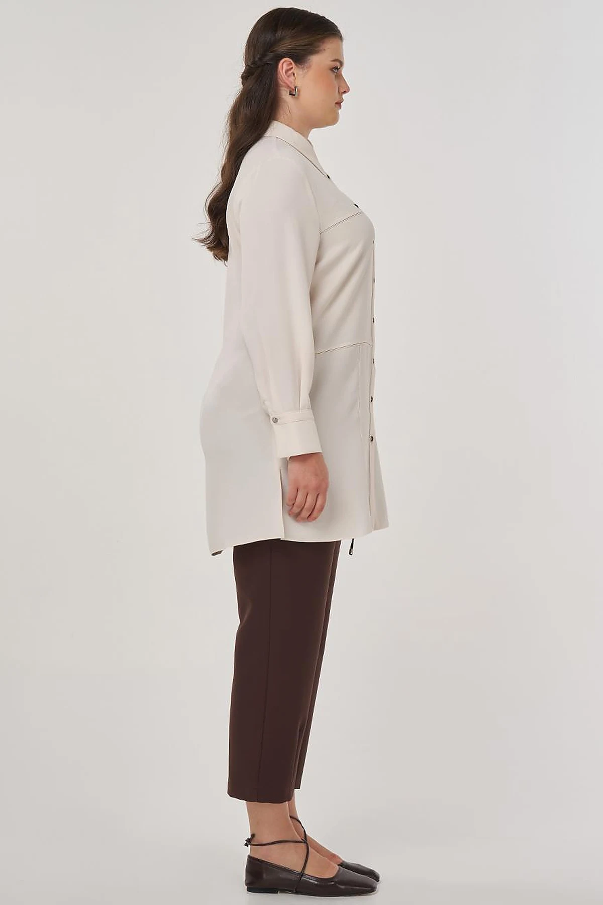 Point-Stitched Tunic Cream