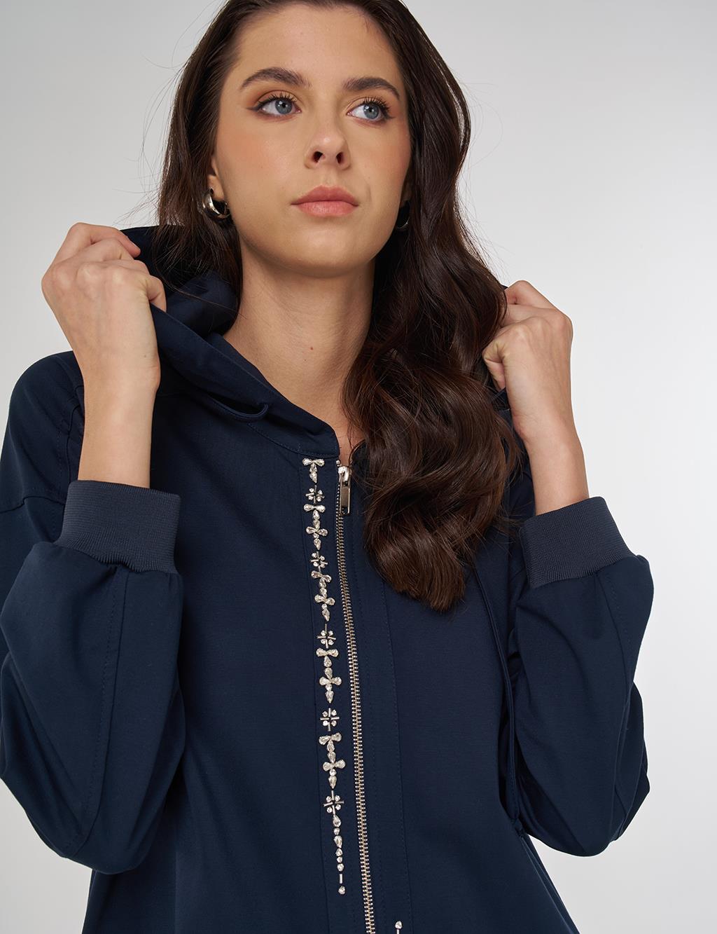 Embroidered Rayon Sweatshirt Dark Navy