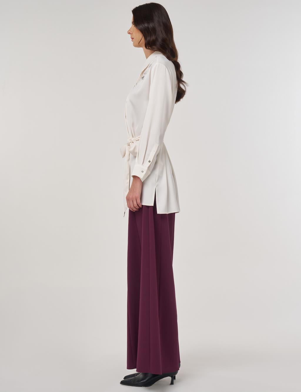 Sequin-Embroidered Satin Tunic Ecru