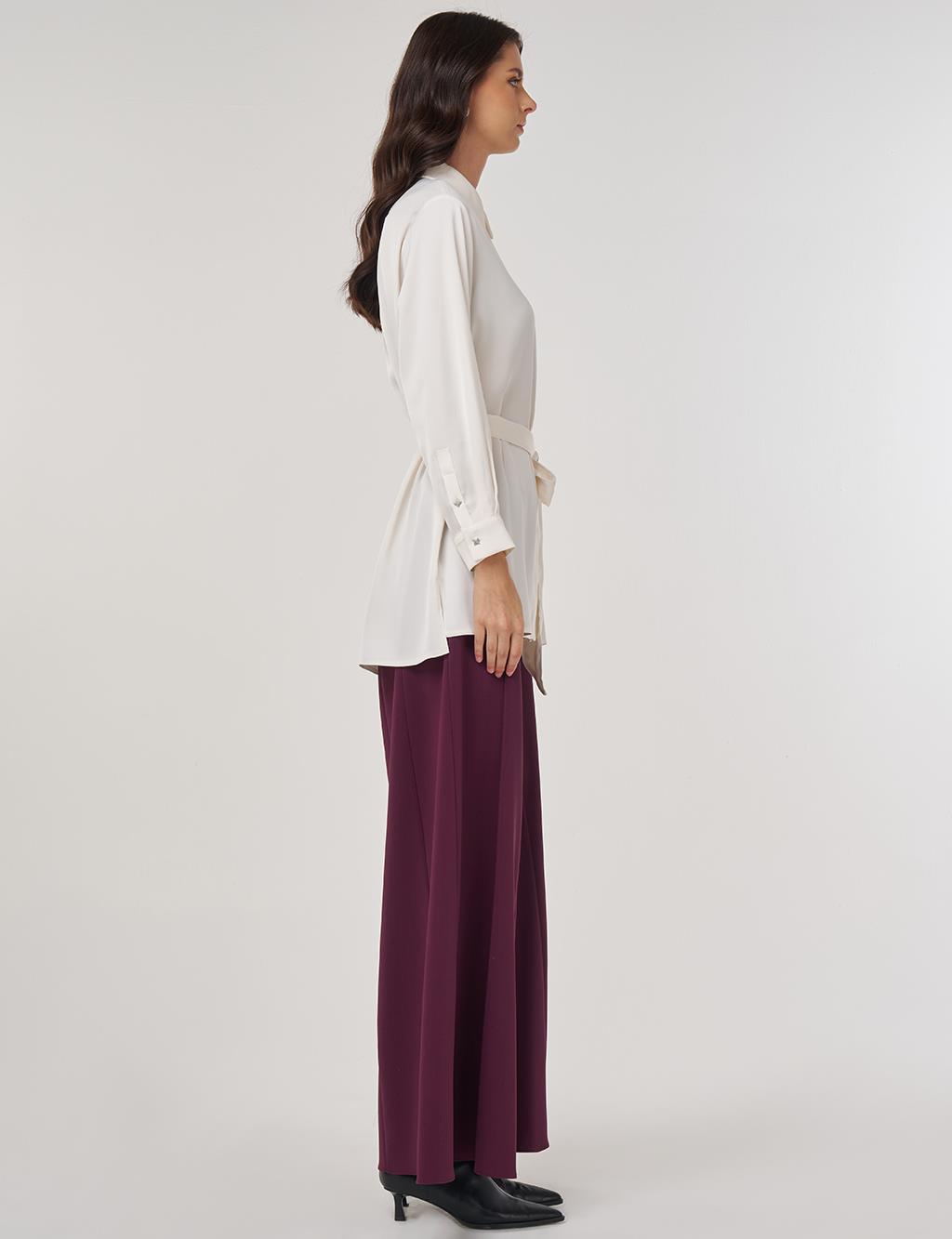 Sequin-Embroidered Satin Tunic Ecru