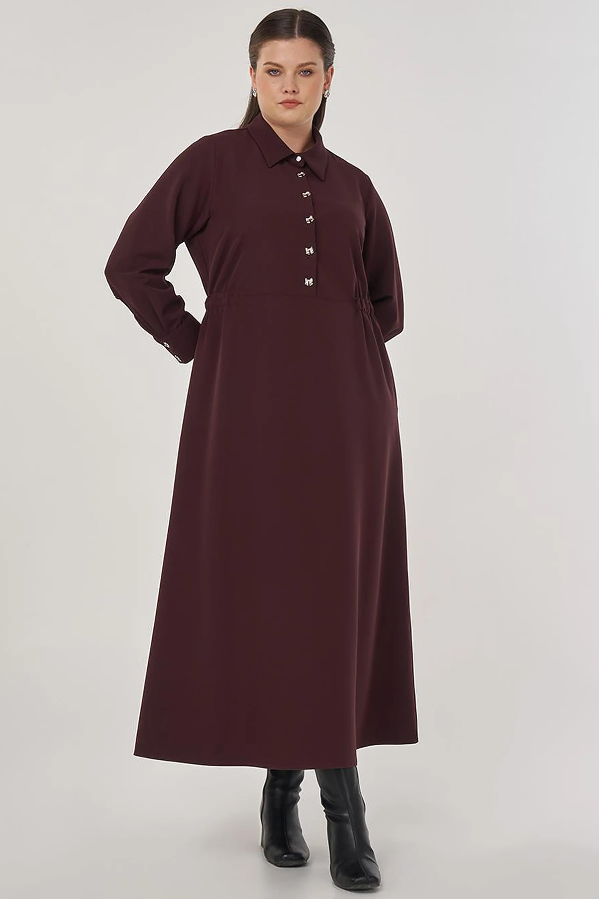 Maxi Dress with Button Detail Dark Burgundy