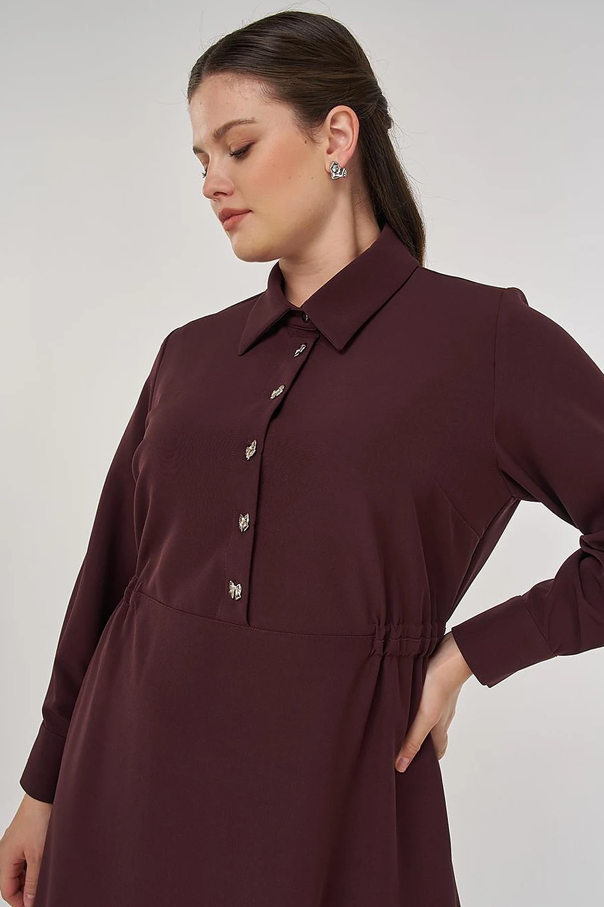 Maxi Dress with Button Detail Dark Burgundy