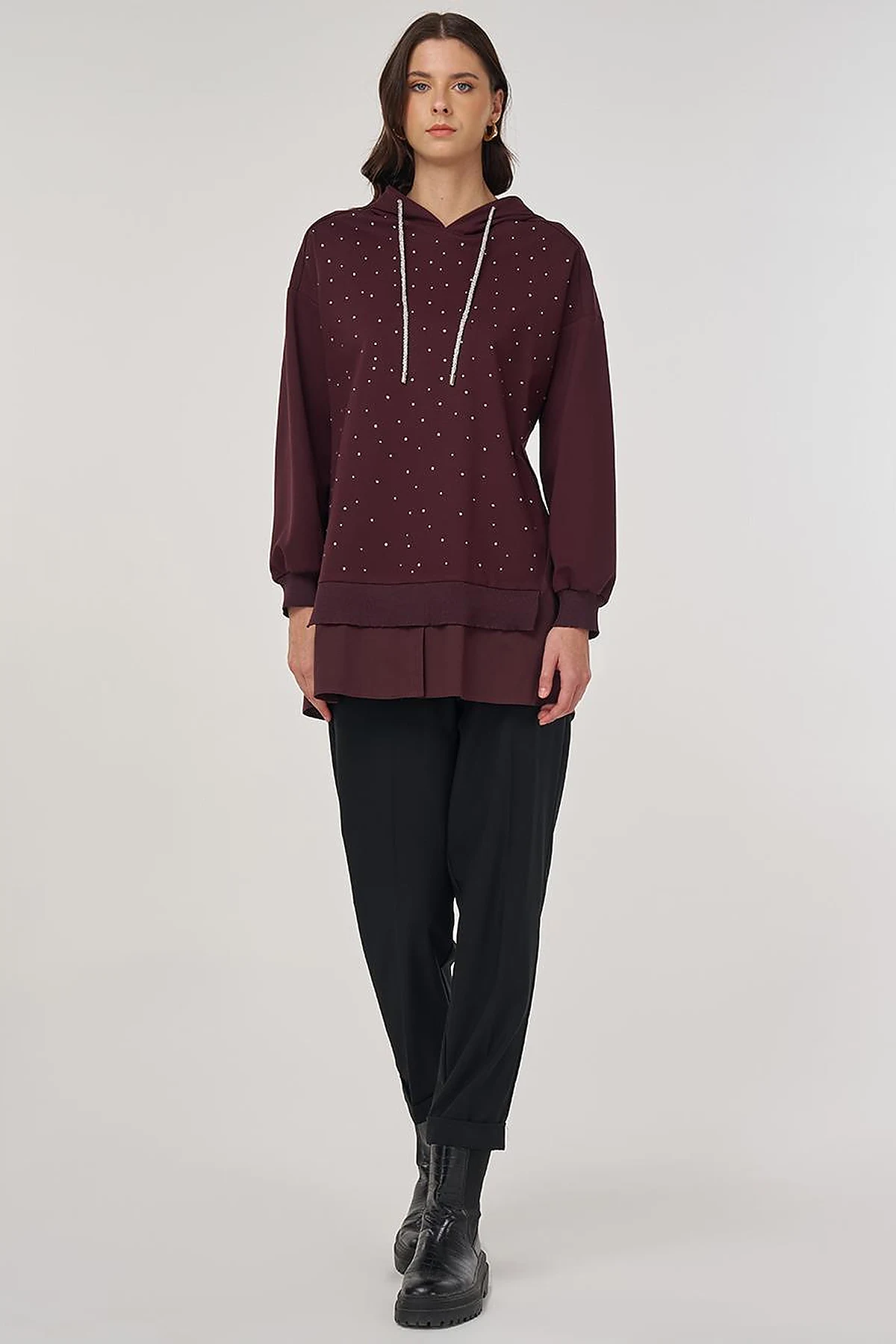Hotfix Printed Rayon Sweatshirt Dark Burgundy