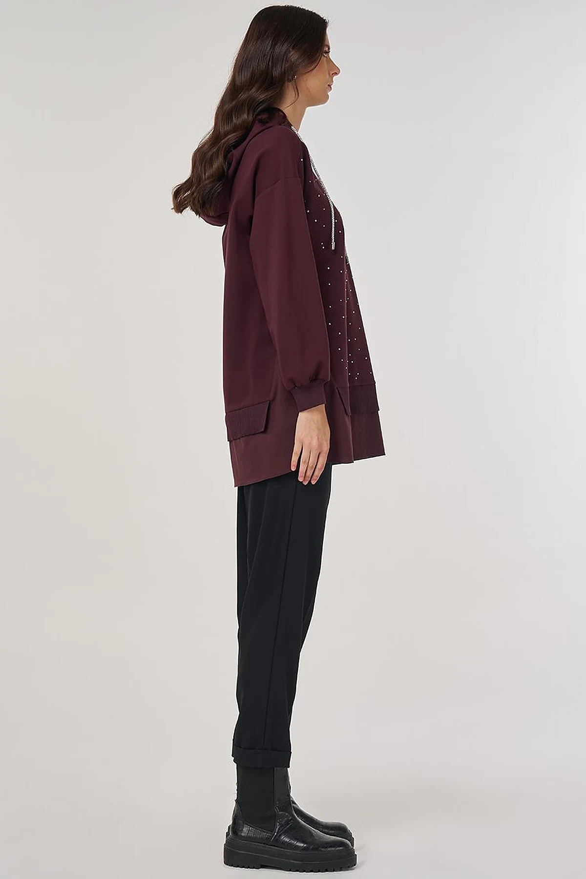 Hotfix Printed Rayon Sweatshirt Dark Burgundy
